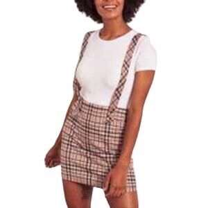 Hollister Pink Plaid Bodycon Mini Skirt Overall Jumper Dress Juniors SZ‎ S